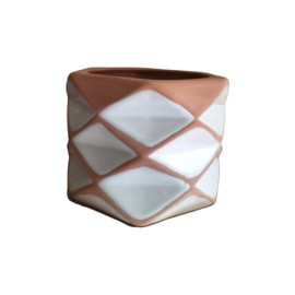 Maceta terracota con esmalte rombos