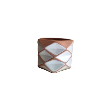 Maceta terracota con esmalte rombos